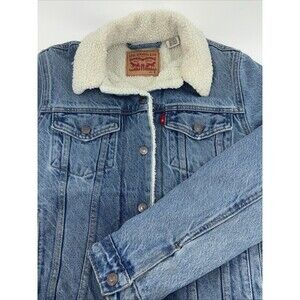 Levis Original Sherpa Lined Trucker Denim Jacket Button Snap Light Blue Womens S